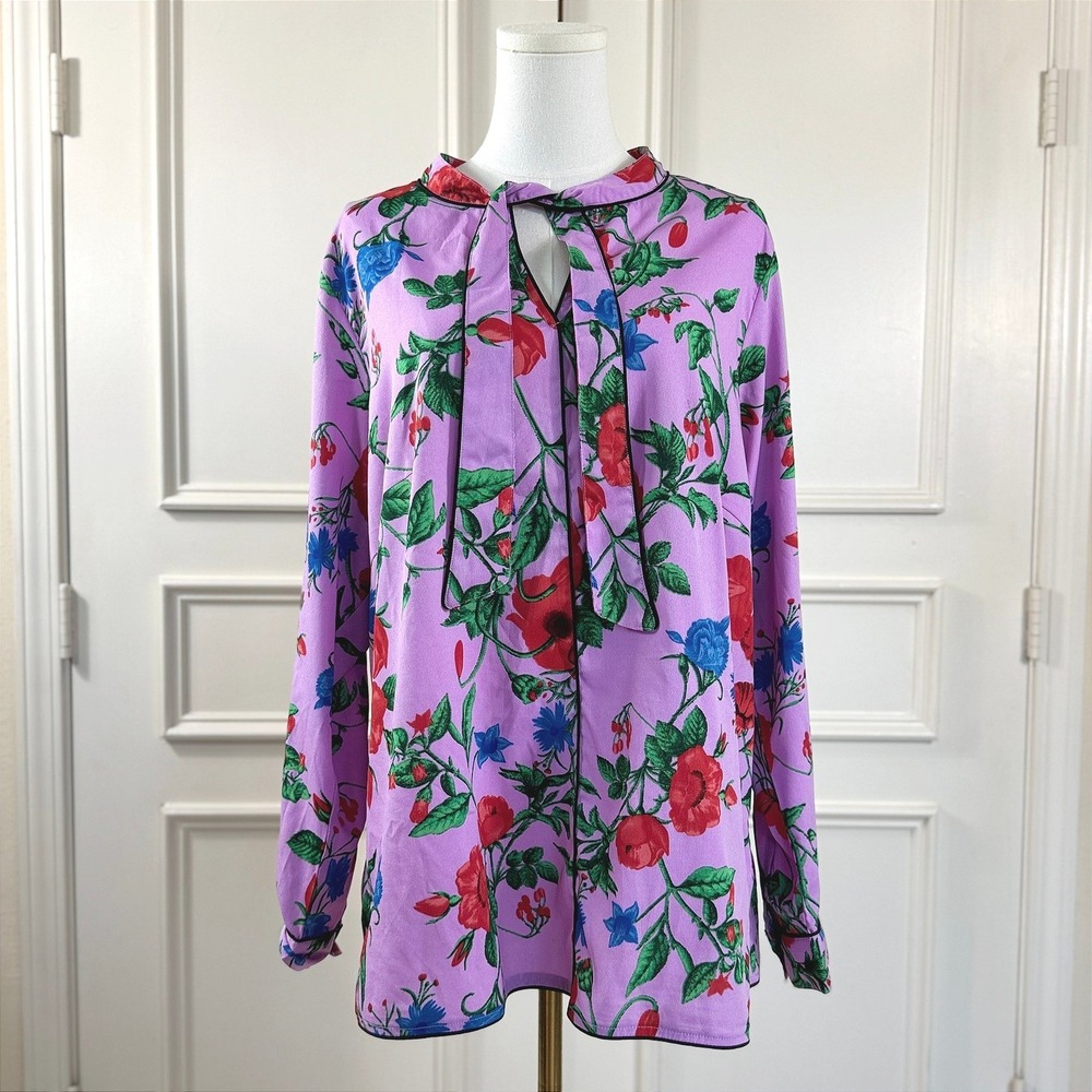 Junarose JRGRACE Blouse Women's Size 18 Purple Floral Tie Neck Boho 21008768